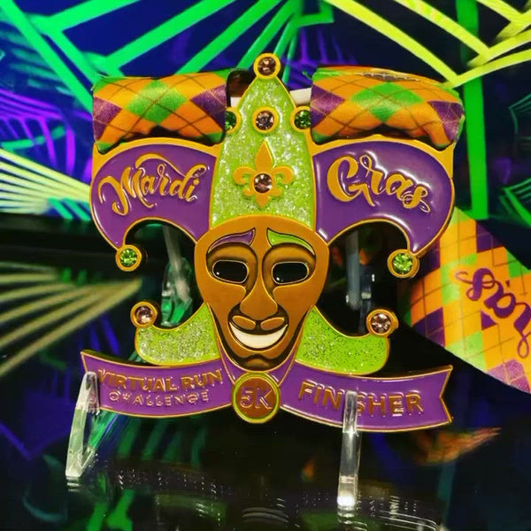 Mardi Gras themed Virtual 5k Finisher Medal