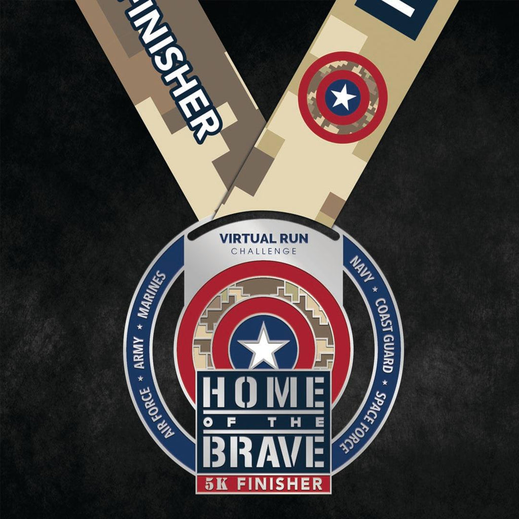 Earn this Home of the Brave Finisher Medal by completing the 5k Virtual Run Fitness Challenge