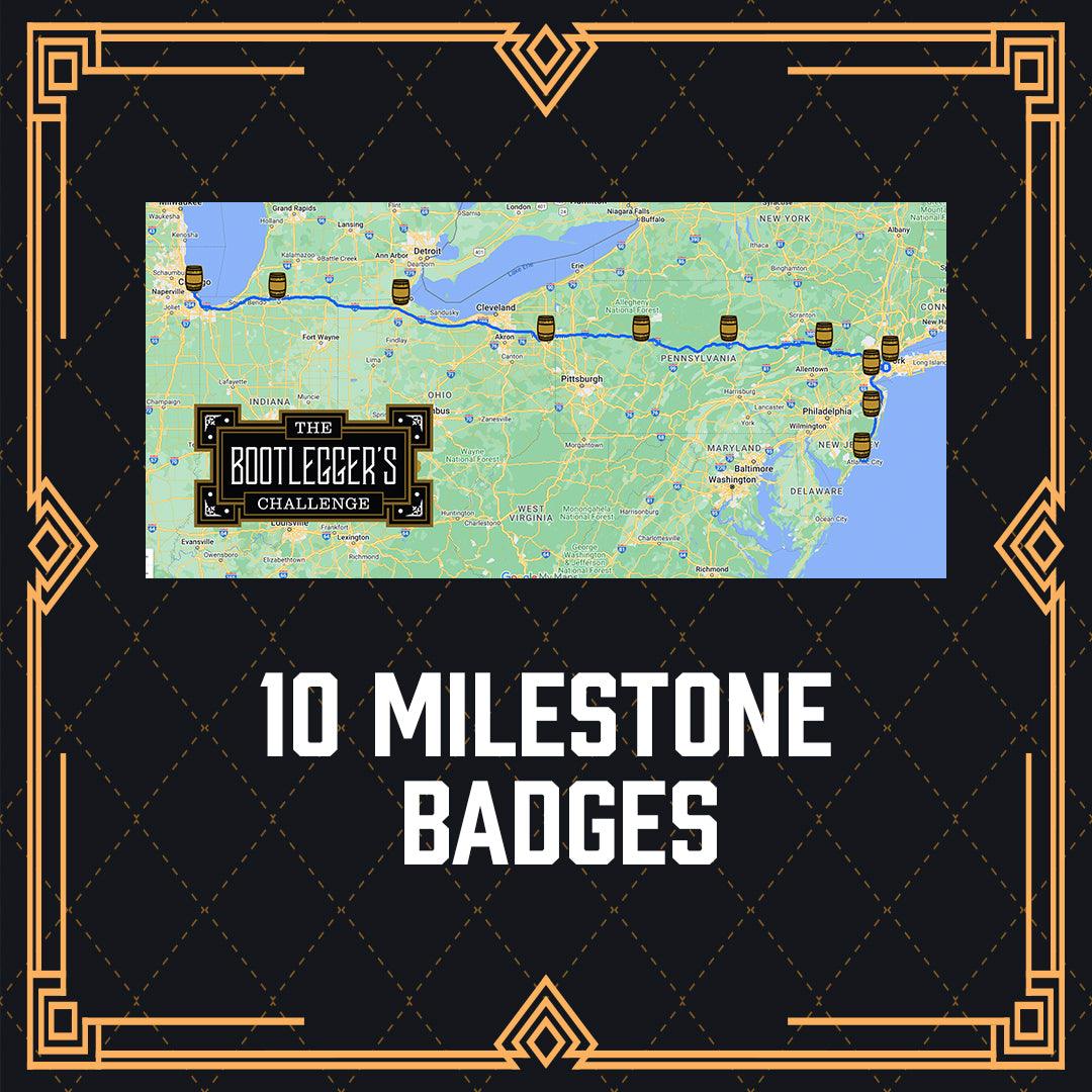 Bootlegger's Virtual 920 mile Challenge Google Map Progress tracking from Atlantic City to New York City to Chicago with 10 Digital Milestone Badges