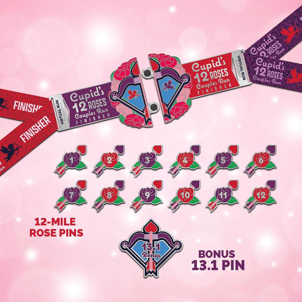 Cupid's Valentine's Day Virtual Run Challenge with Finisher Medal and Milestone Pins