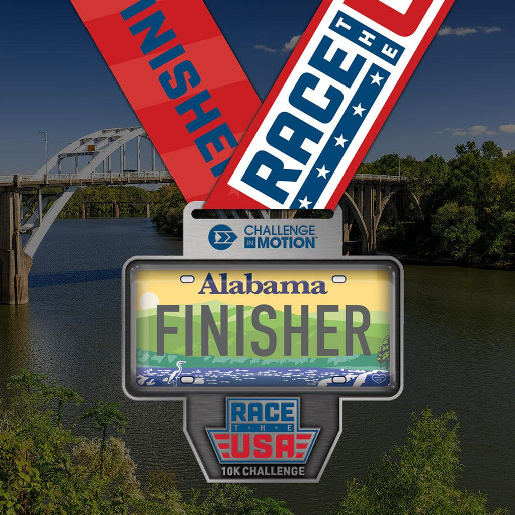 Race the USA Virtual Challenge Series 10k Alabama License Plate Themed Finisher Medal
