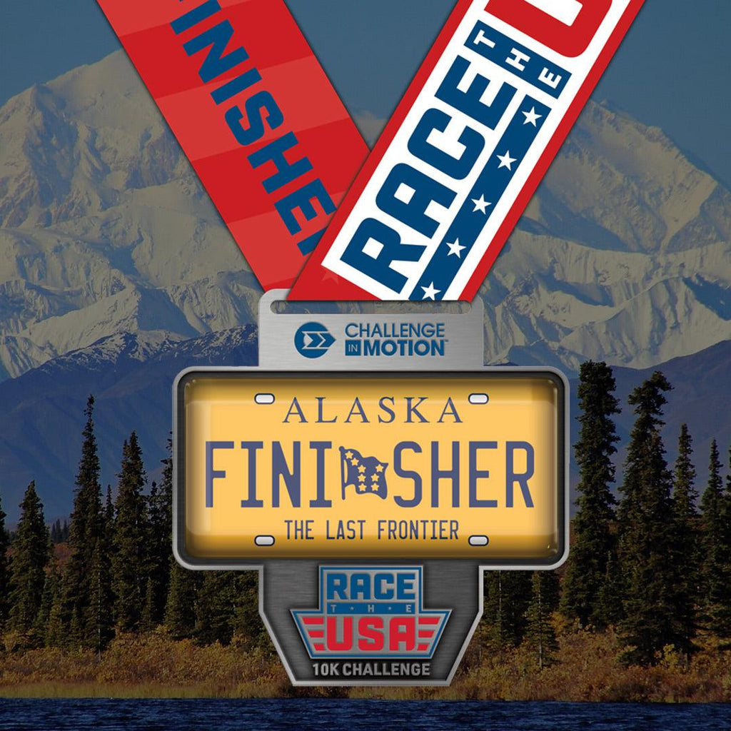 Race the USA Virtual Challenge Series 10k Alaska License Plate Themed Finisher Medal