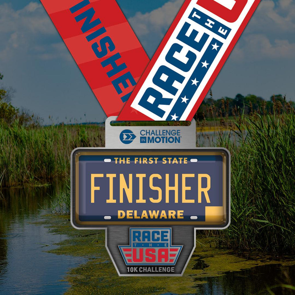 Race the USA Virtual Challenge Series 10k Delaware License Plate Themed Finisher Medal