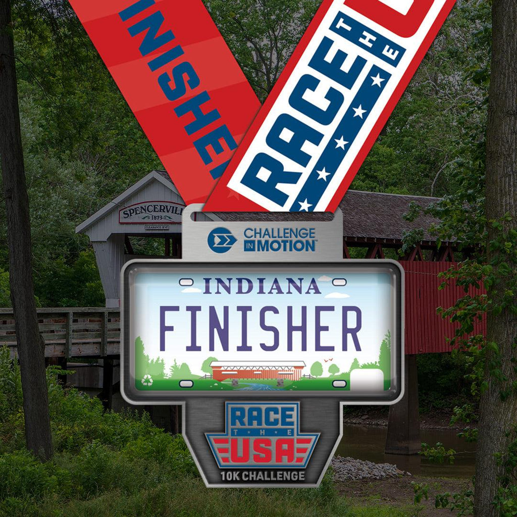Race the USA Virtual Challenge Series 10k Indiana License Plate Themed Finisher Medal