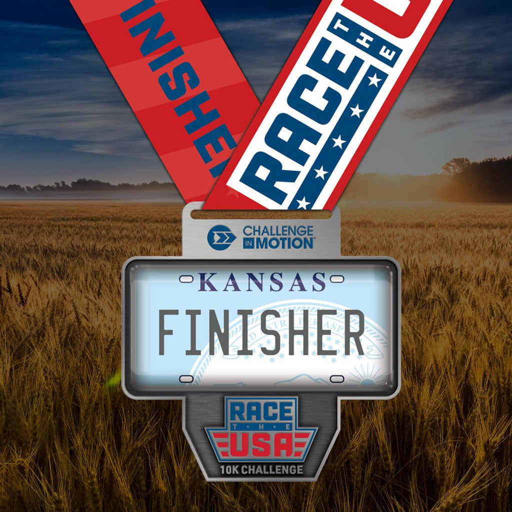 Race the USA Virtual Challenge Series 10k Kansas License Plate Themed Finisher Medal