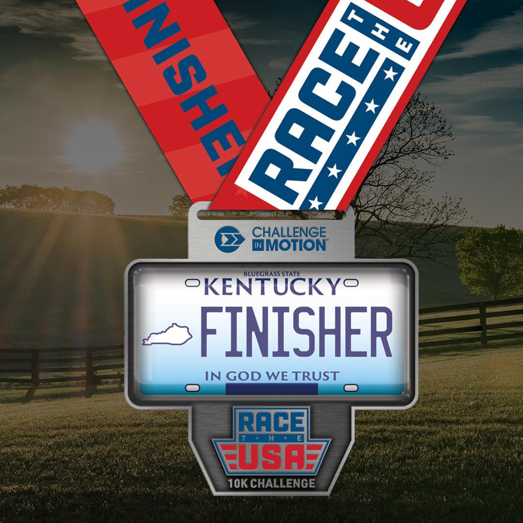 Race the USA Virtual Challenge Series 10k Kentucky License Plate Themed Finisher Medal