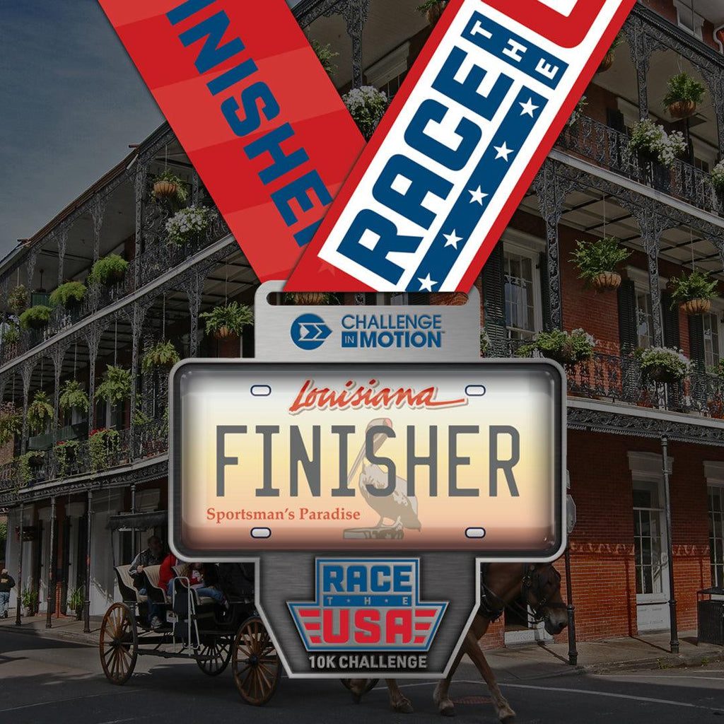 Race the USA Virtual Challenge Series 10k Louisiana License Plate Themed Finisher Medal