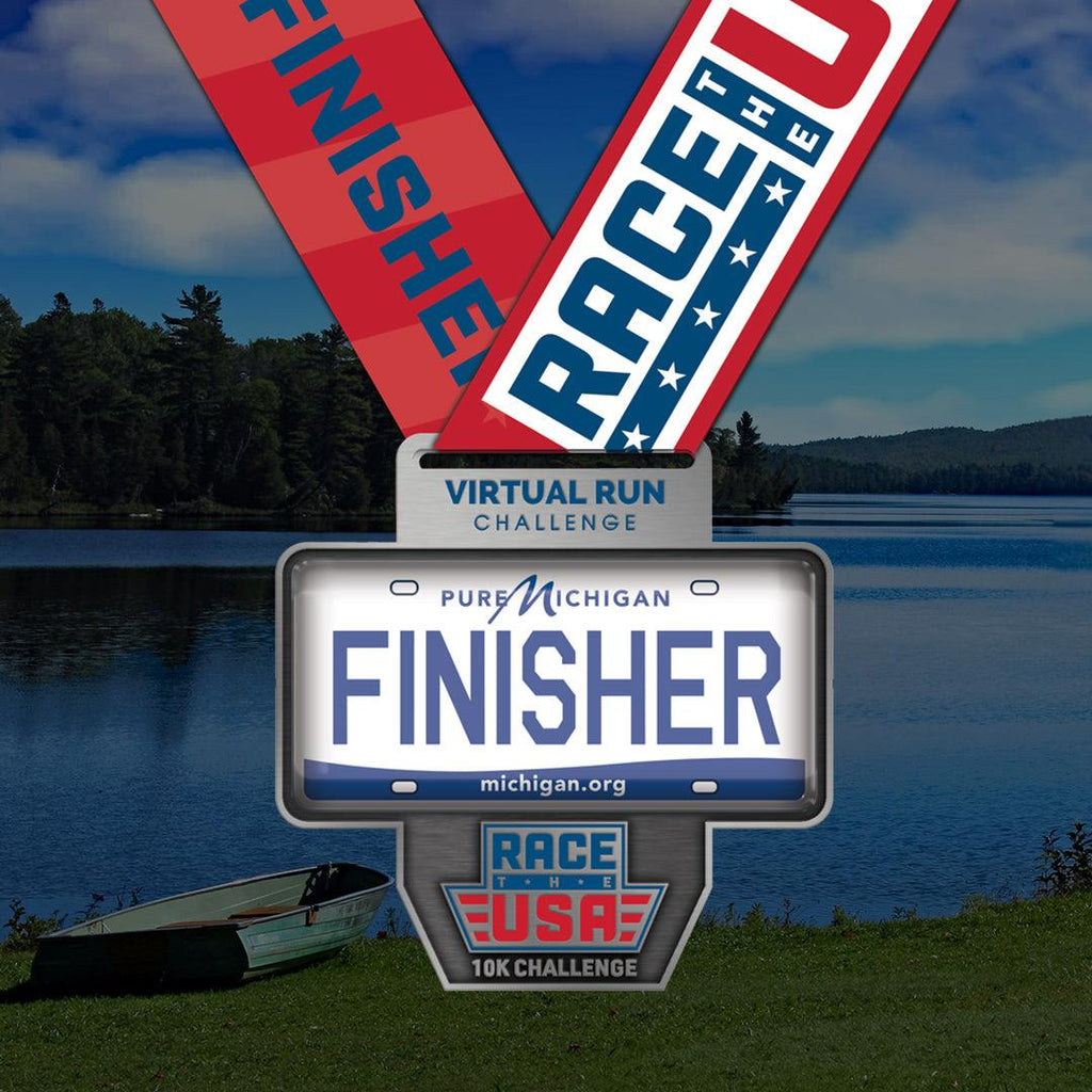 Race the USA Virtual Challenge Series 10k Michigan License Plate Themed Finisher Medal