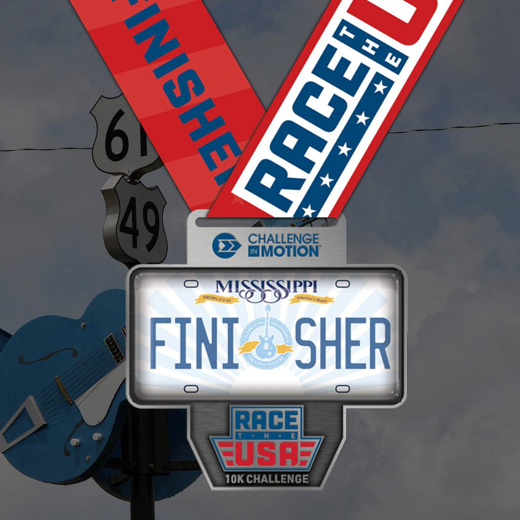 Race the USA Virtual Challenge Series 10k Mississippi License Plate Themed Finisher Medal