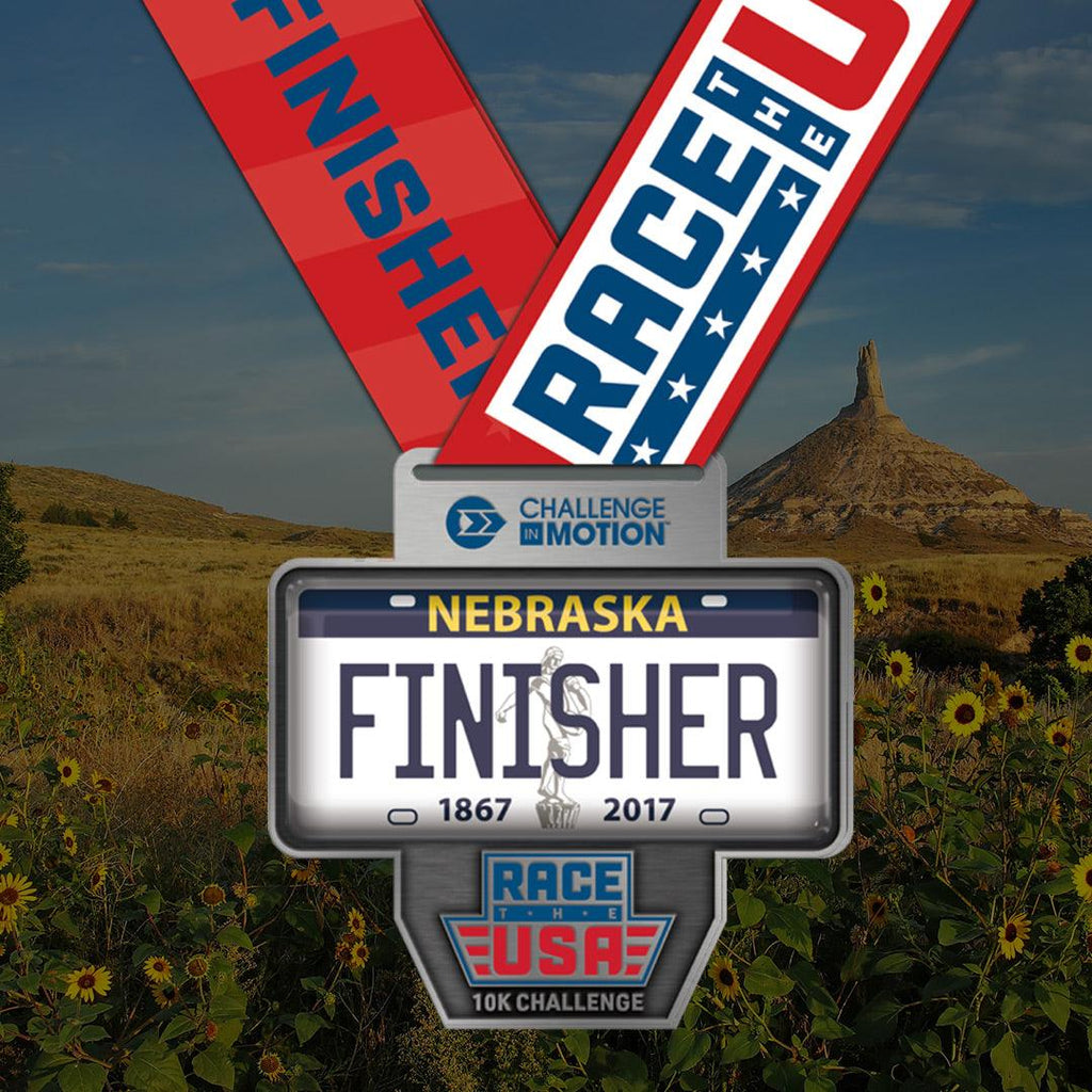 Race the USA Virtual Challenge Series 10k Nebraska License Plate Themed Finisher Medal
