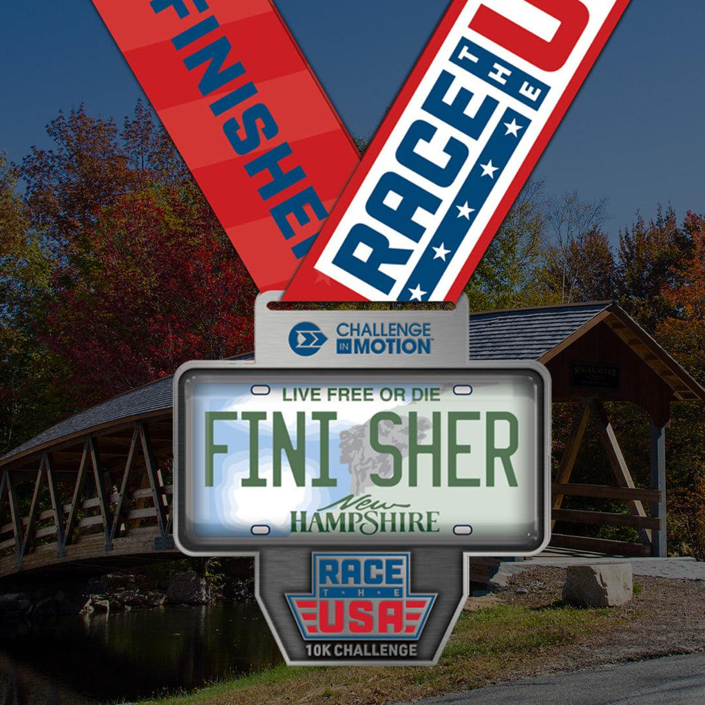 Race the USA Virtual Challenge Series 10k New Hampshire License Plate Themed Finisher Medal