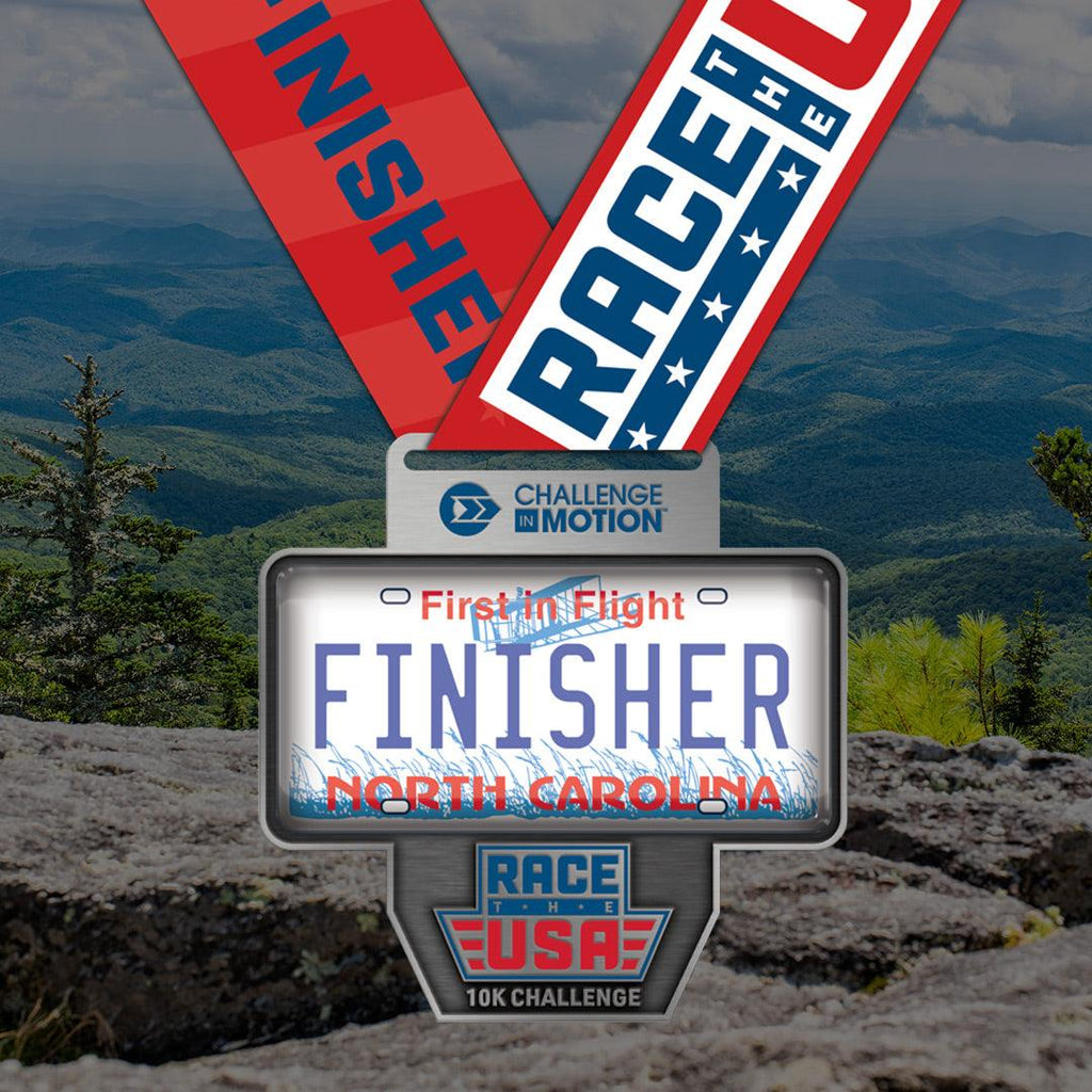 Race the USA Virtual Challenge Series 10k North Carolina License Plate Themed Finisher Medal