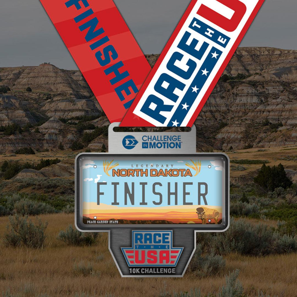 Race the USA Virtual Challenge Series 10k North Dakota License Plate Themed Finisher Medal