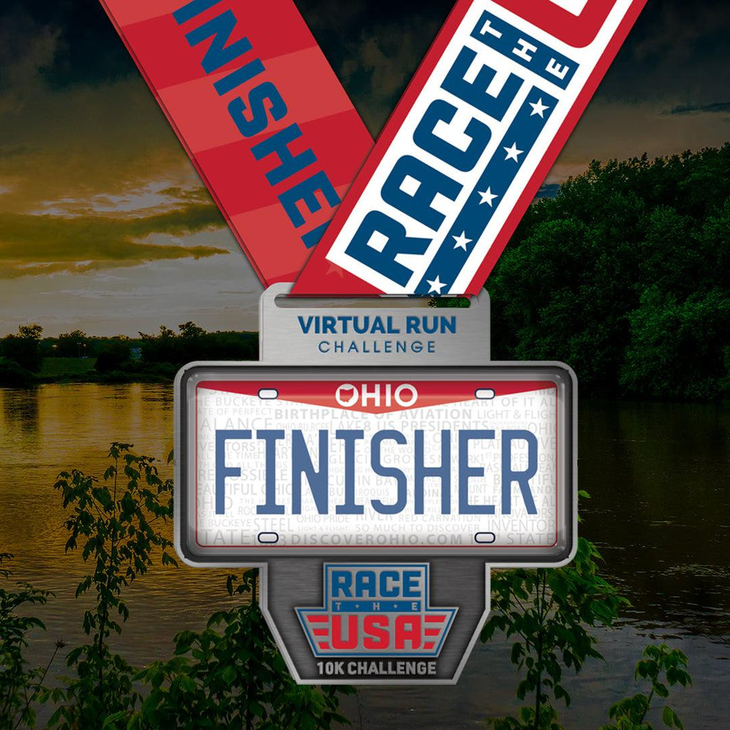 Race the USA Virtual Challenge Series 10k Ohio License Plate Themed Finisher Medal