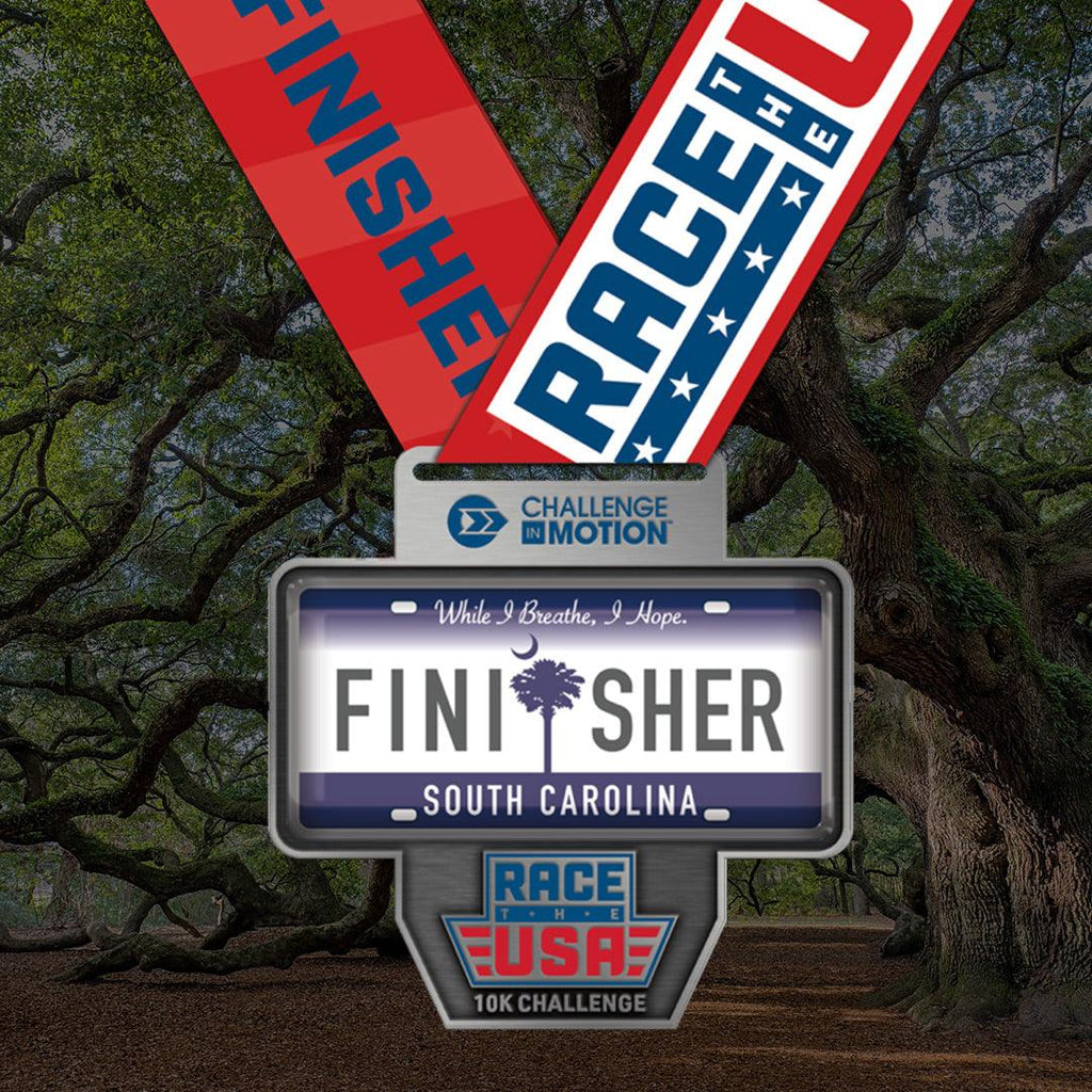 Race the USA Virtual Challenge Series 10k South Carolina License Plate Themed Finisher Medal