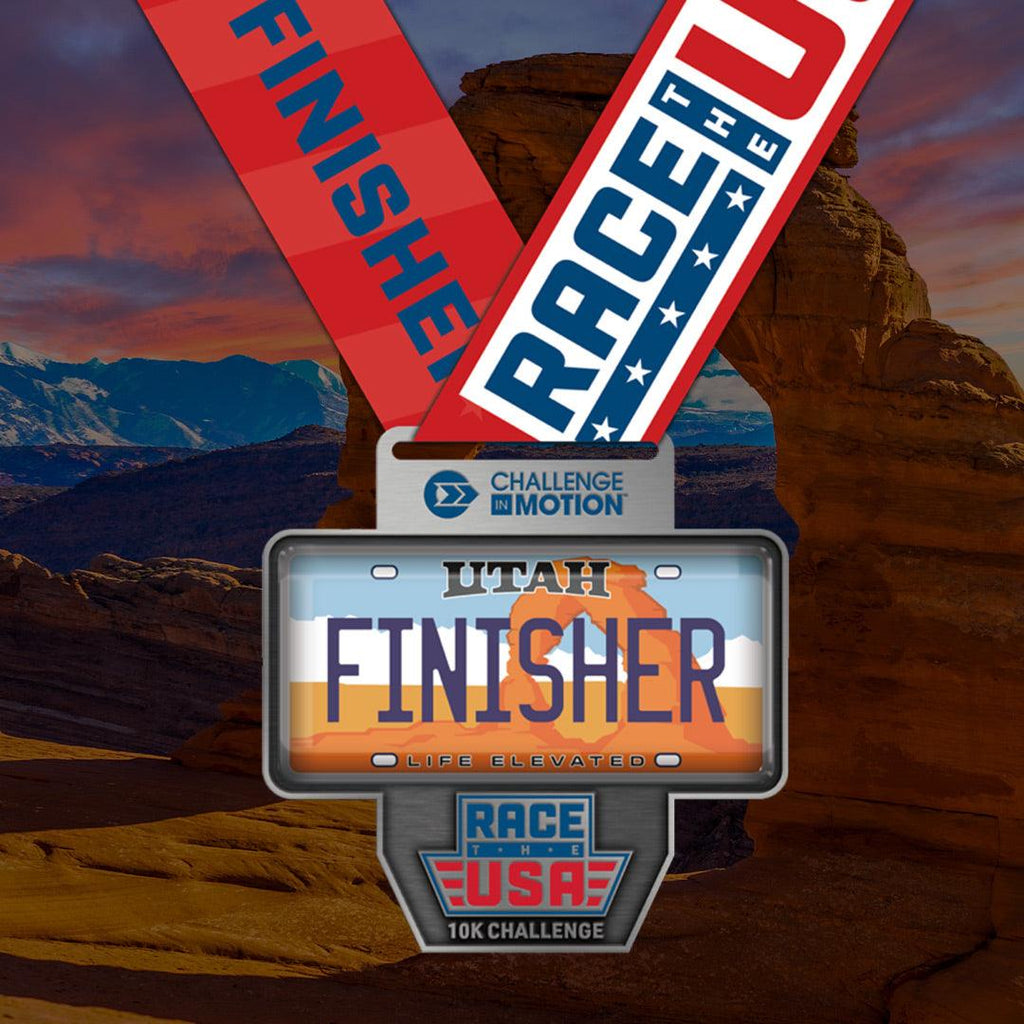 Race the USA Virtual Challenge Series 10k Utah License Plate Themed Finisher Medal