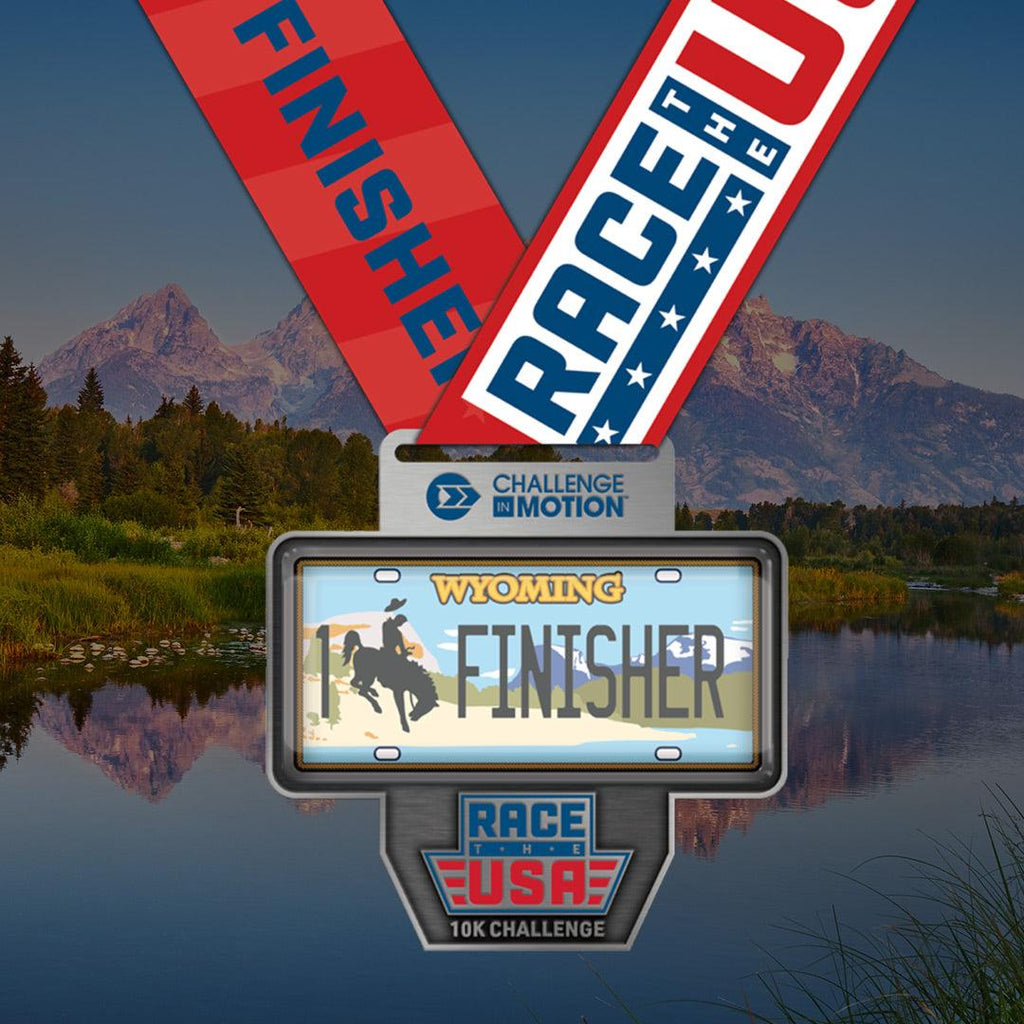 Race the USA Virtual Challenge Series 10k Wyoming License Plate Themed Finisher Medal